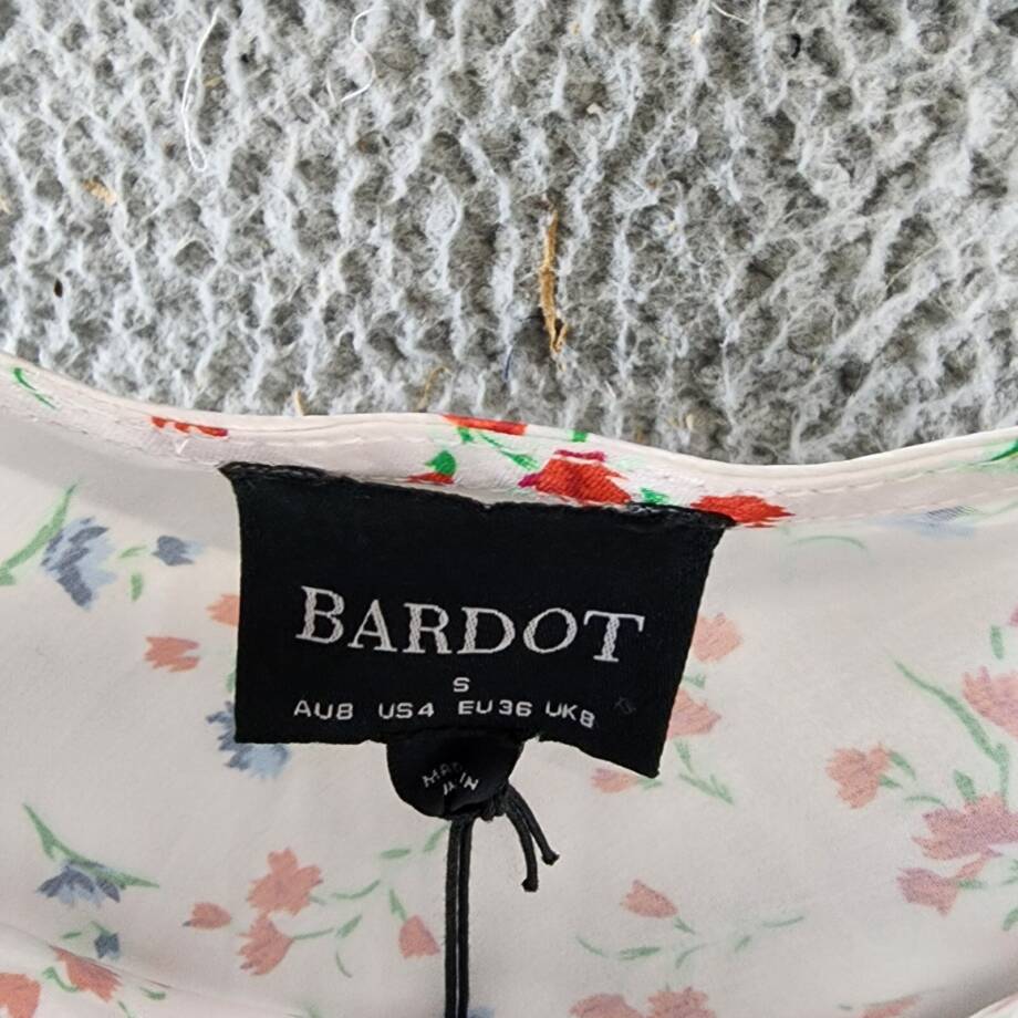 Bardot Annie Floral Midi Skirt Women's 4 White Multi Front Slit Side Zip Closure