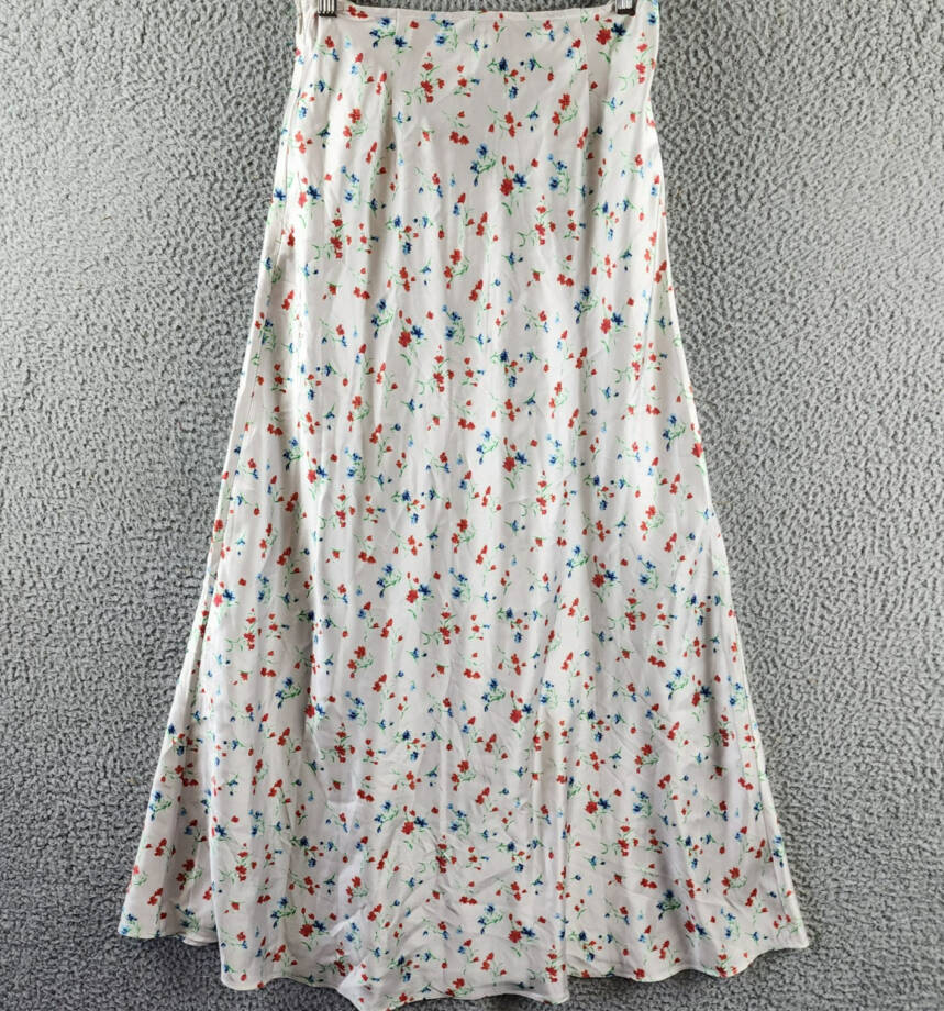 Bardot Annie Floral Midi Skirt Women's 4 White Multi Front Slit Side Zip Closure