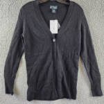 C by Bloomingdale's Cashmere Grandfather Cardigan Women's XS Black Long Sleeve