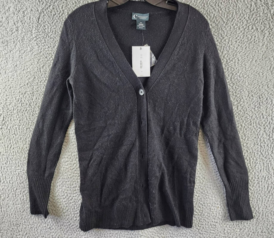 C by Bloomingdale's Cashmere Grandfather Cardigan Women's XS Black Long Sleeve