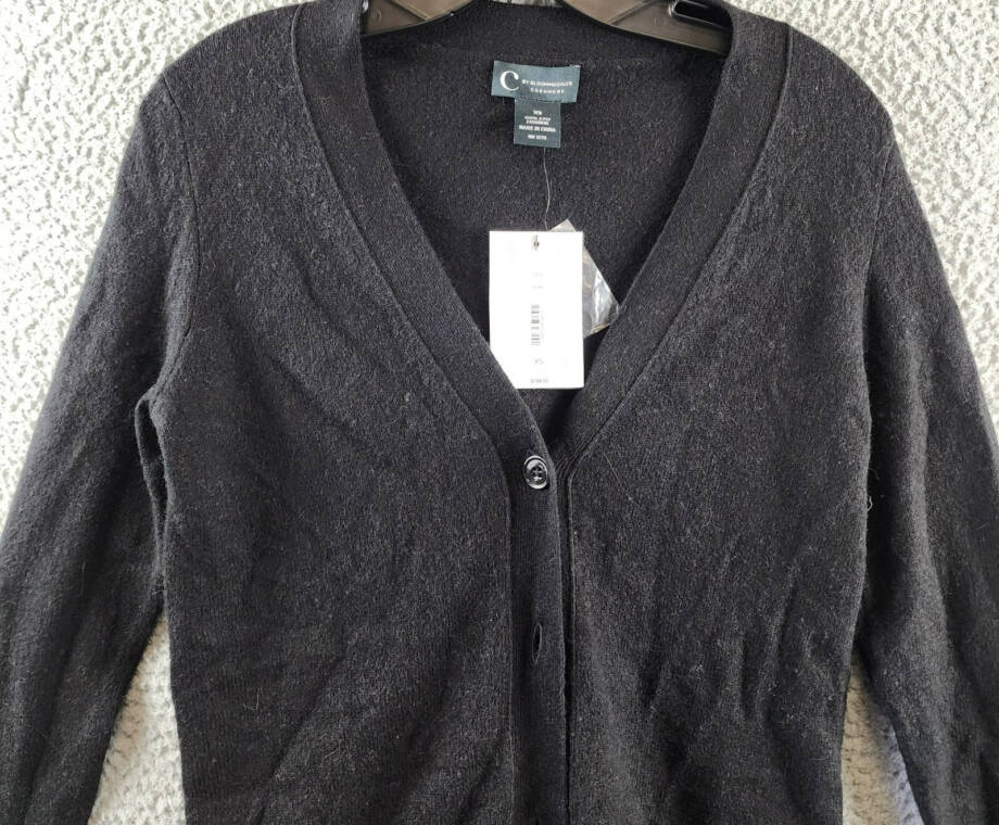 C by Bloomingdale's Cashmere Grandfather Cardigan Women's XS Black Long Sleeve