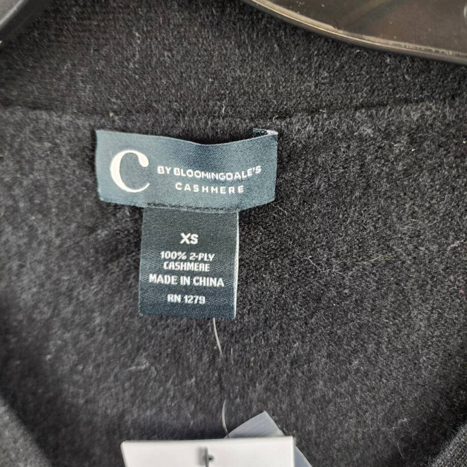 C by Bloomingdale's Cashmere Grandfather Cardigan Women's XS Black Long Sleeve