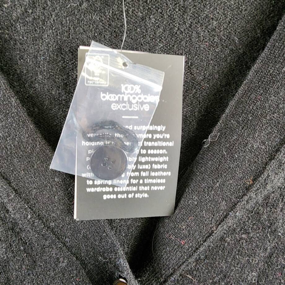 C by Bloomingdale's Cashmere Grandfather Cardigan Women's XS Black Long Sleeve