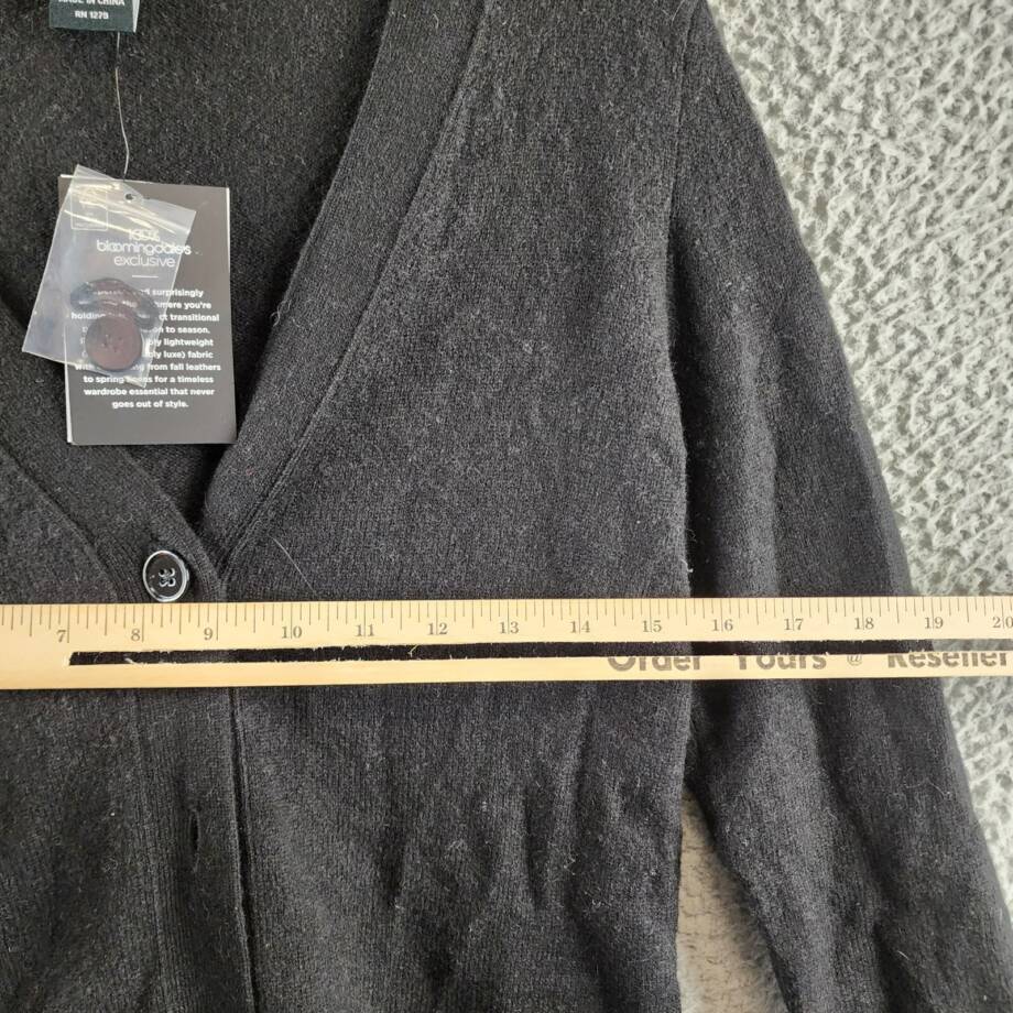 C by Bloomingdale's Cashmere Grandfather Cardigan Women's XS Black Long Sleeve