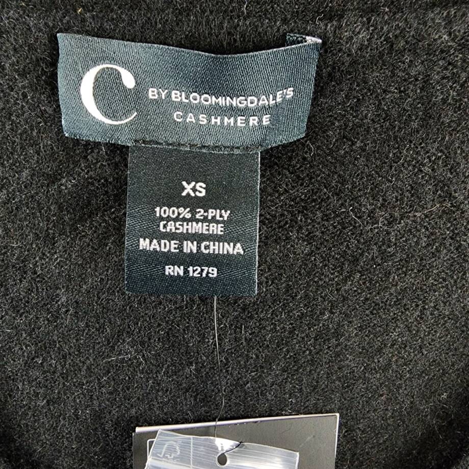 C by Bloomingdale's Cashmere Grandfather Cardigan Women's XS Black Long Sleeve