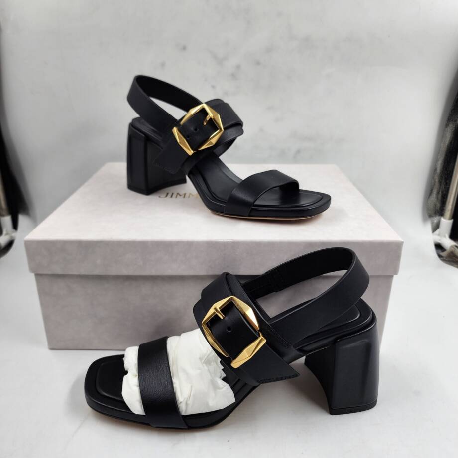 Jimmy Choo Hawke 70 Block Heel Leather Sandals Women 35.5 Black Buckled Closure