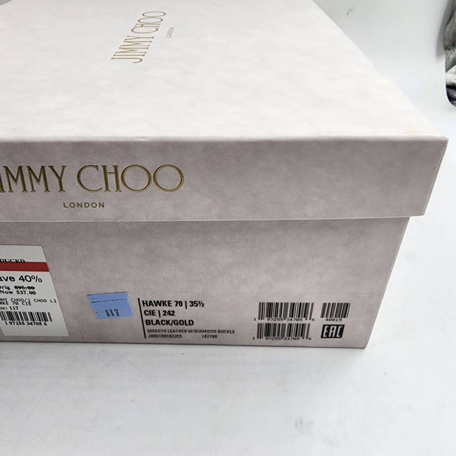 Jimmy Choo Hawke 70 Block Heel Leather Sandals Women 35.5 Black Buckled Closure
