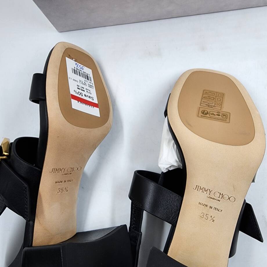 Jimmy Choo Hawke 70 Block Heel Leather Sandals Women 35.5 Black Buckled Closure