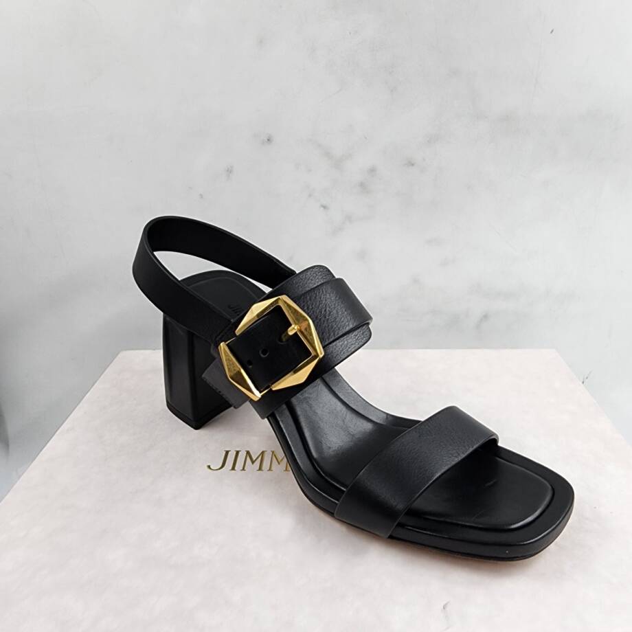 Jimmy Choo Hawke 70 Block Heel Leather Sandals Women 35.5 Black Buckled Closure