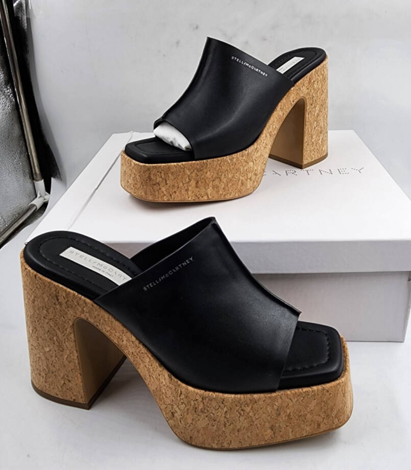 Stella McCartney Skyla Alter Eco Platform Slide Sandals Women 39.5 Black Slip On