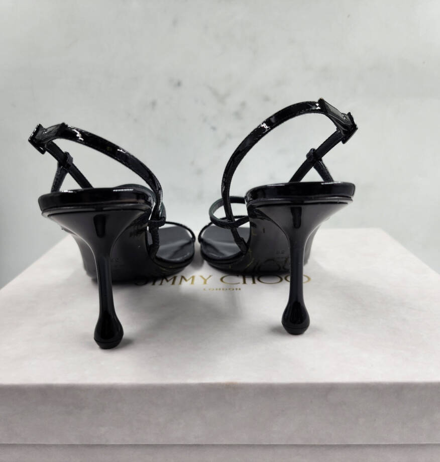 Jimmy Choo Etana 80 Leather High Heel Sandals Women's 36 Black Square Toe