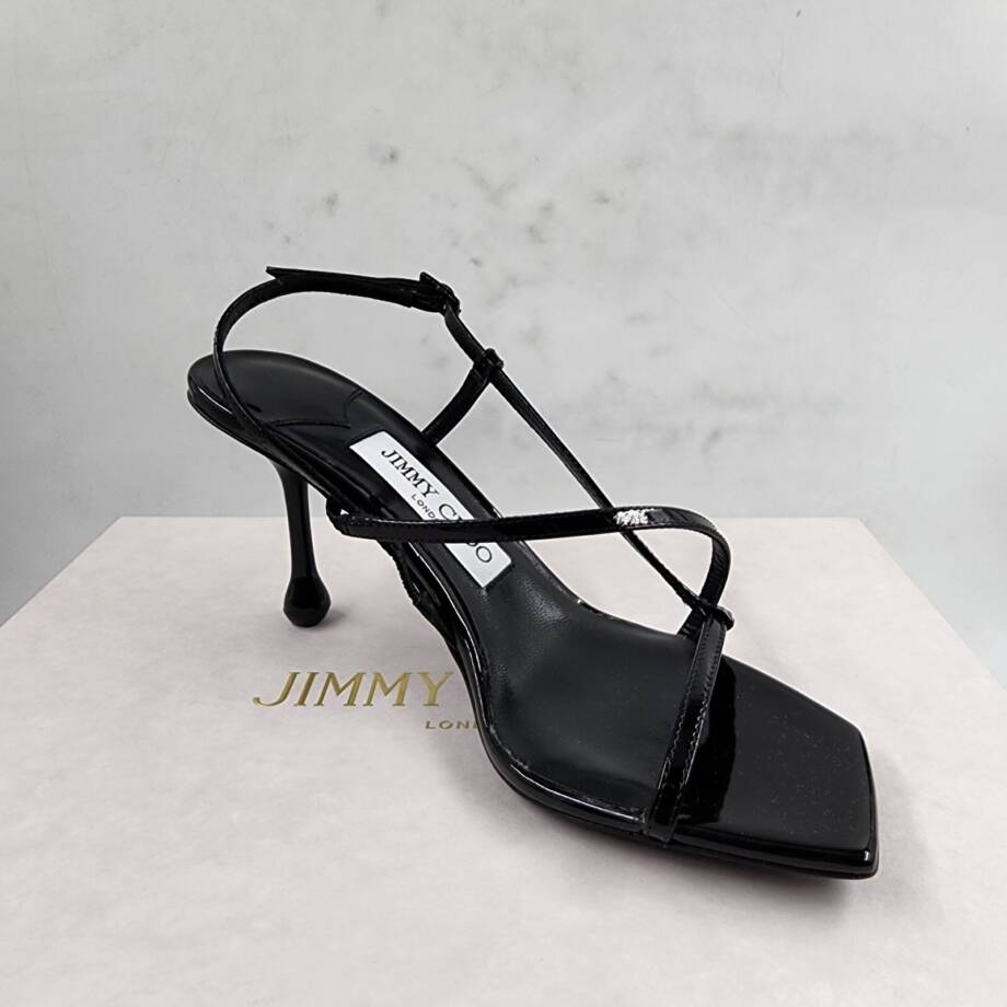 Jimmy Choo Etana 80 Leather High Heel Sandals Women's 36 Black Square Toe