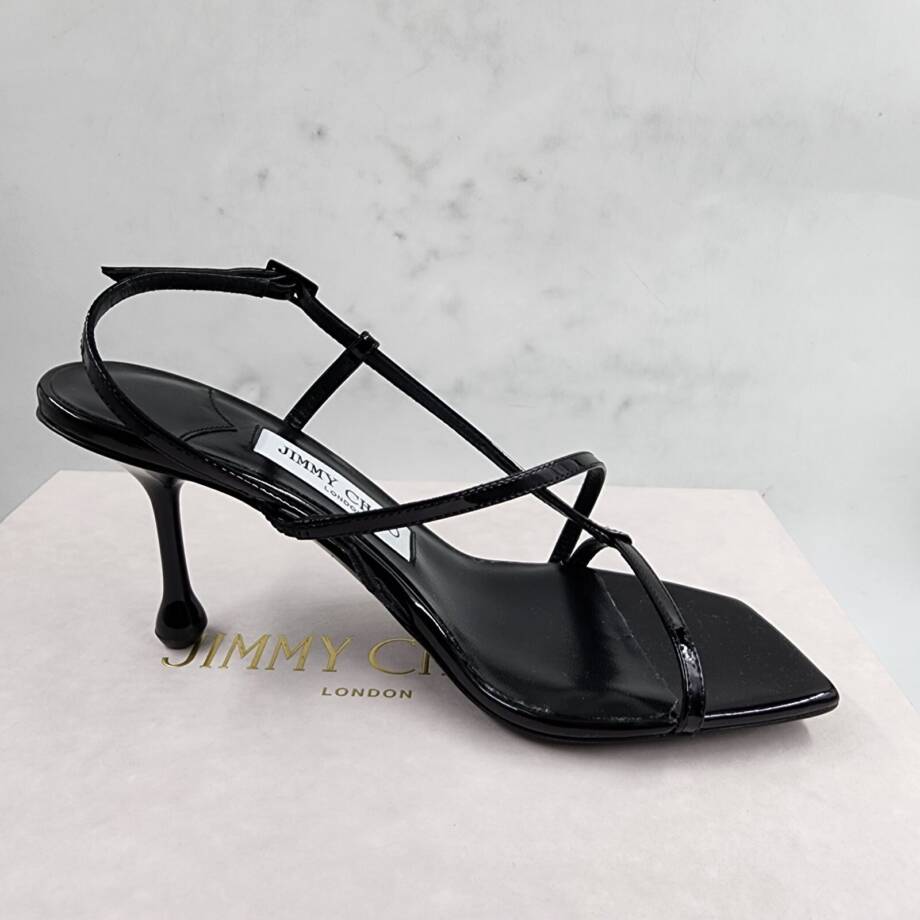 Jimmy Choo Etana 80 Leather High Heel Sandals Women's 36 Black Square Toe
