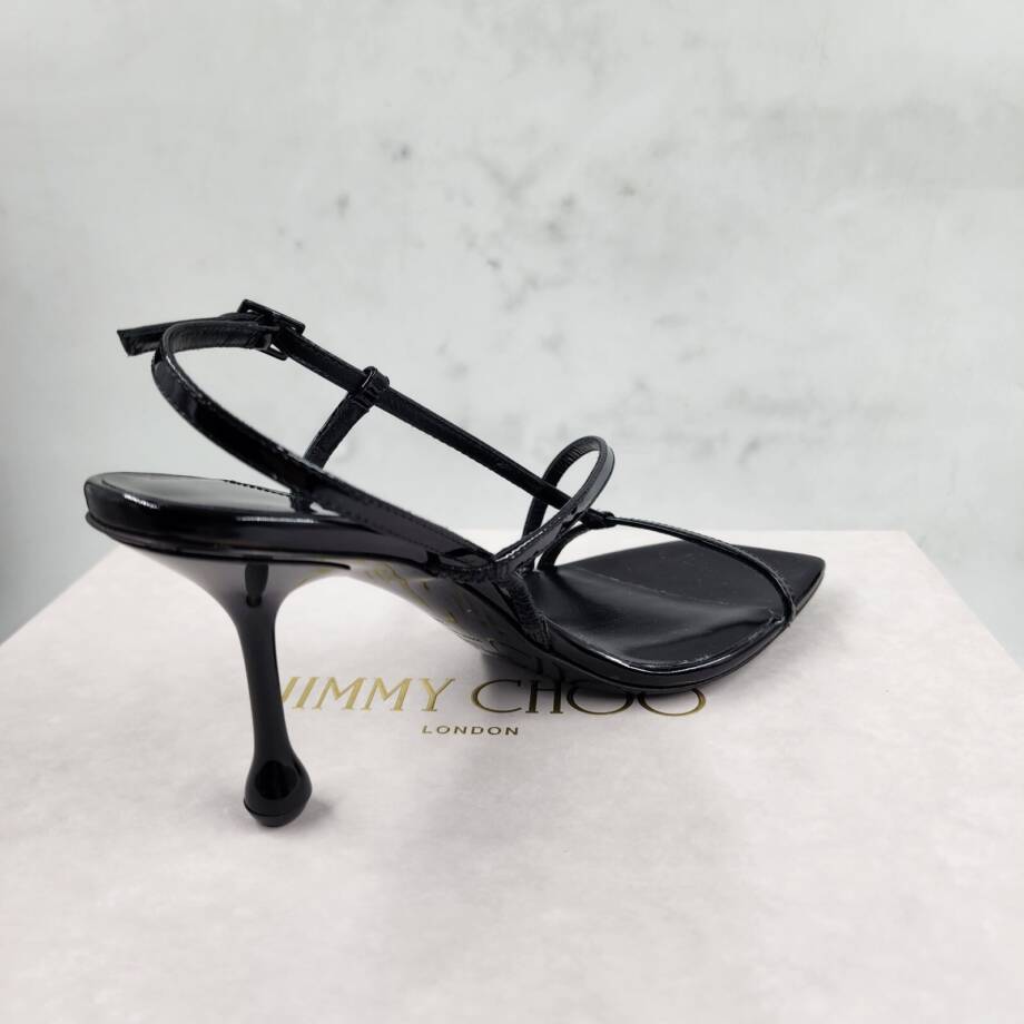 Jimmy Choo Etana 80 Leather High Heel Sandals Women's 36 Black Square Toe