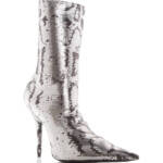 Balenciaga Knife Sequin High Heel Sock Booties Women's 40 Black/Silver Pull On