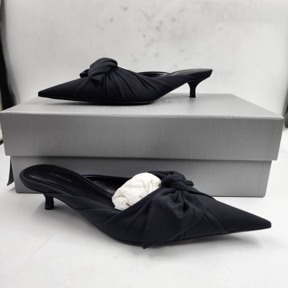 Balenciaga Knife Knot Heeled Mules Women's 35 Black Slip On Pointed Toe