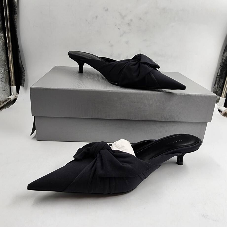 Balenciaga Knife Knot Heeled Mules Women's 35 Black Slip On Pointed Toe
