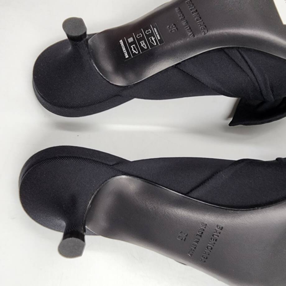 Balenciaga Knife Knot Heeled Mules Women's 35 Black Slip On Pointed Toe
