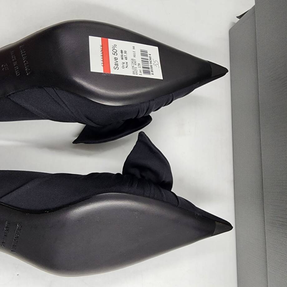 Balenciaga Knife Knot Heeled Mules Women's 35 Black Slip On Pointed Toe
