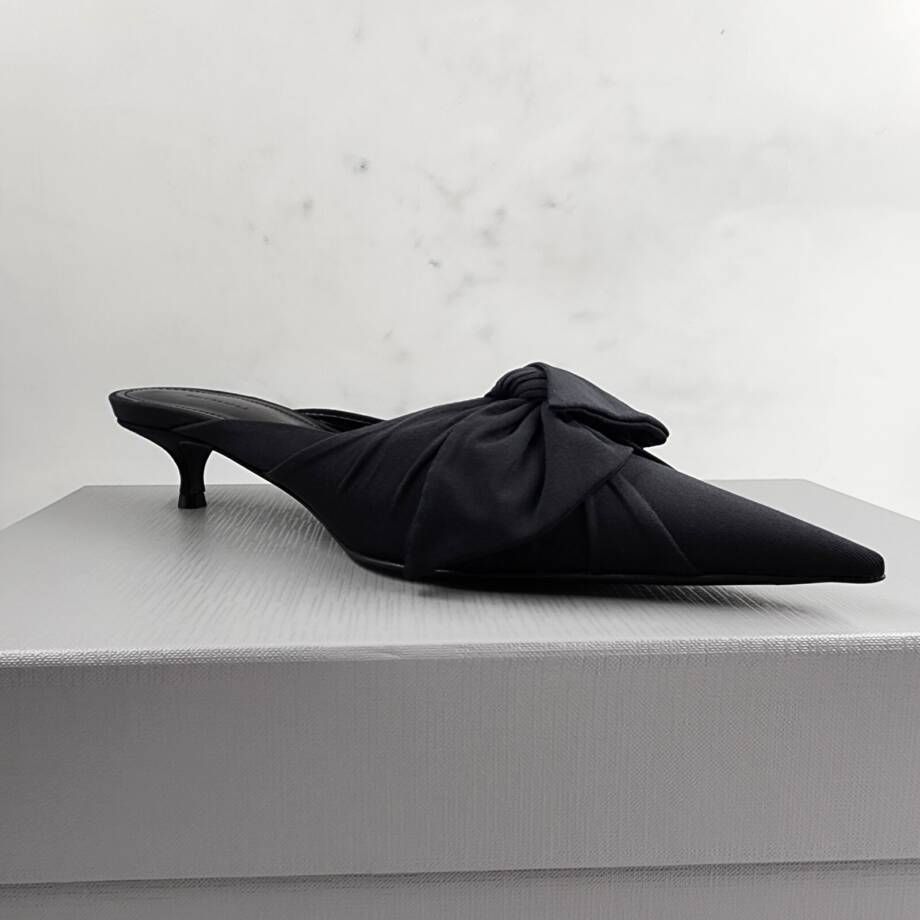 Balenciaga Knife Knot Heeled Mules Women's 35 Black Slip On Pointed Toe