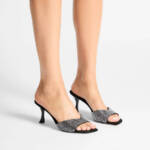 Jimmy Choo Skye 70 Suede Crystal Sandals Women's 36.5 Black/Crystal Square Toe