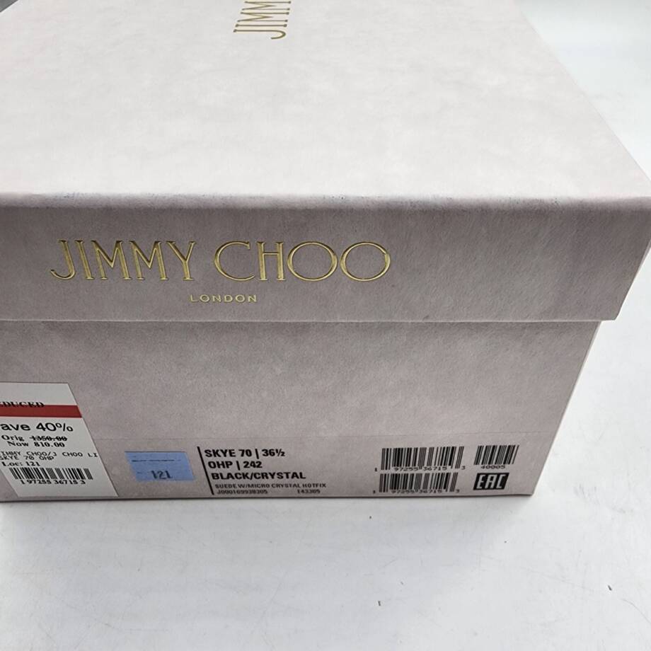 Jimmy Choo Skye 70 Suede Crystal Sandals Women's 36.5 Black/Crystal Square Toe