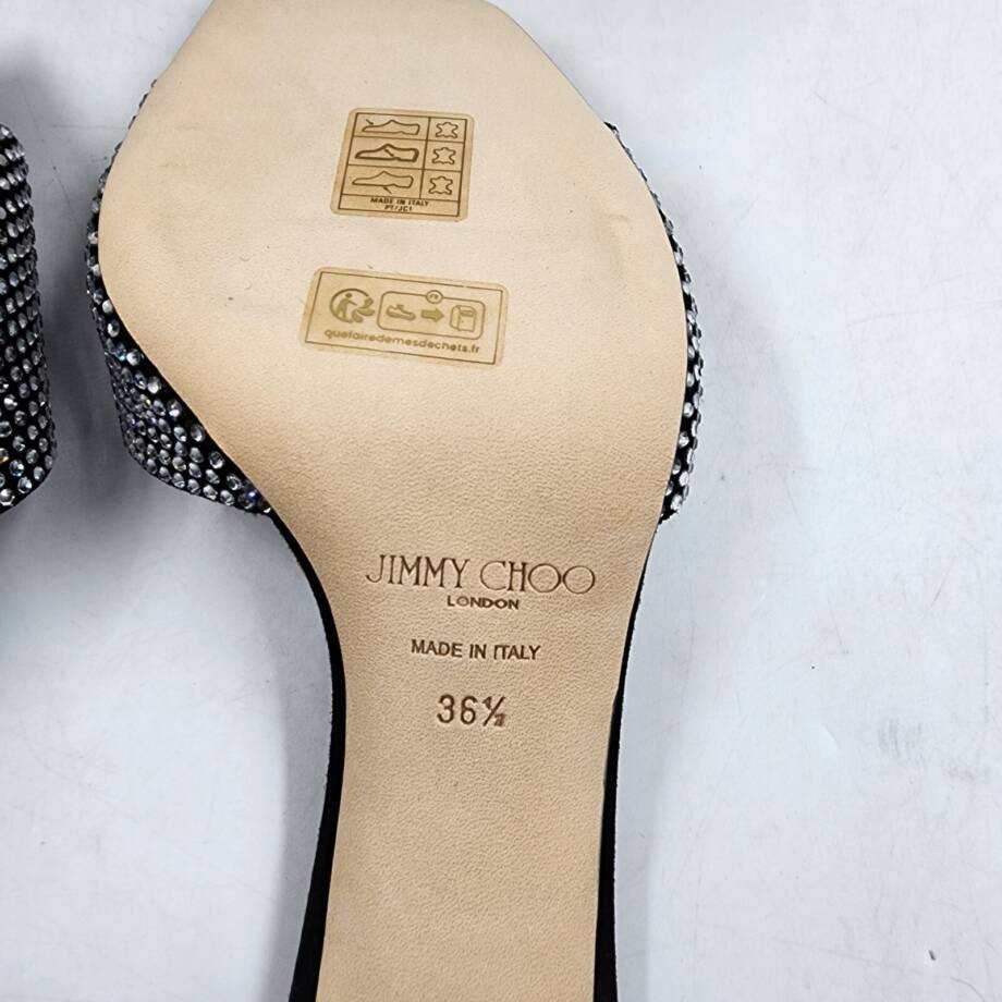 Jimmy Choo Skye 70 Suede Crystal Sandals Women's 36.5 Black/Crystal Square Toe