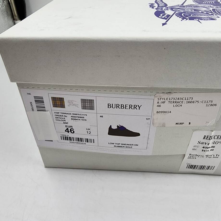 Burberry Terrace Low Top Sneakers Men's 46 Loch Lace Up Fastening Round Toe