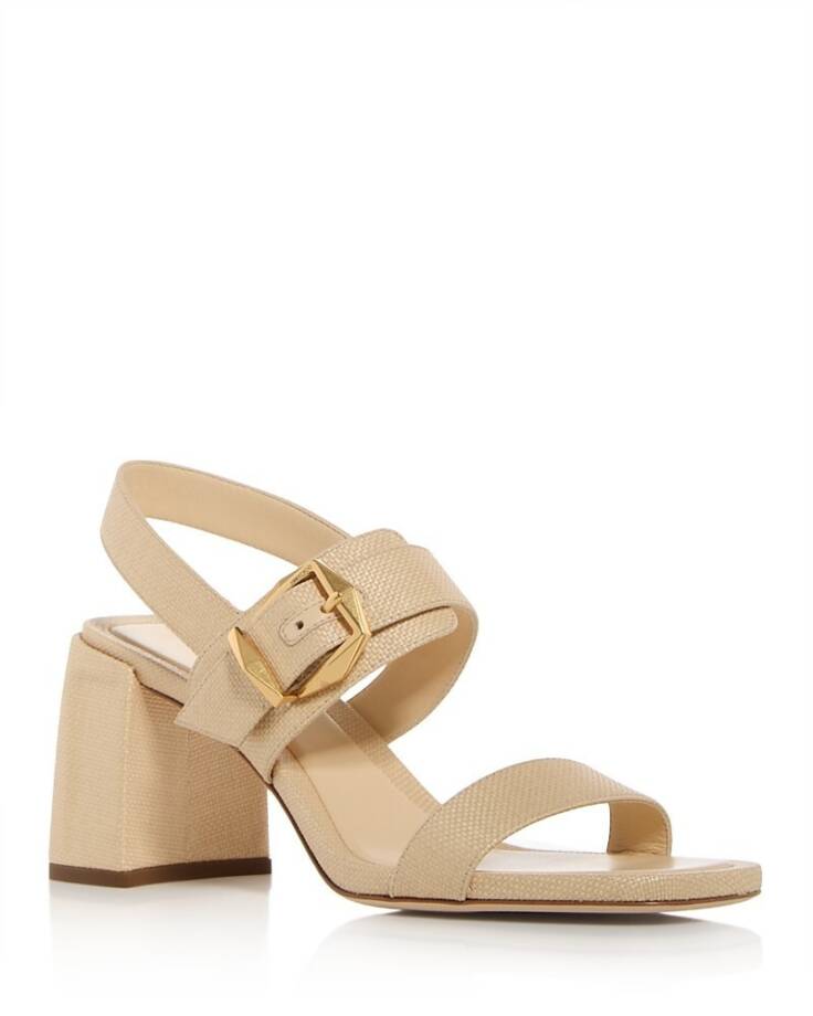 Jimmy Choo Hawke 70 Block Heel Natural Raffia Sandals Women's 35 Natural/Gold