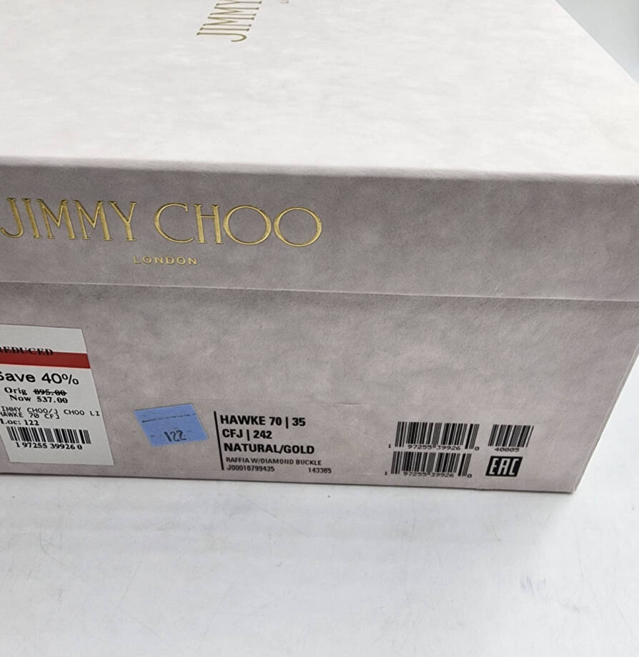 Jimmy Choo Hawke 70 Block Heel Natural Raffia Sandals Women's 35 Natural/Gold