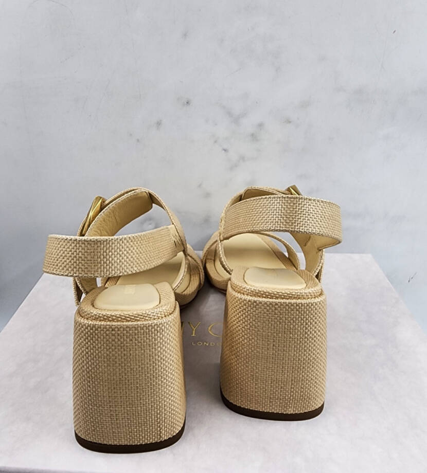 Jimmy Choo Hawke 70 Block Heel Natural Raffia Sandals Women's 35 Natural/Gold
