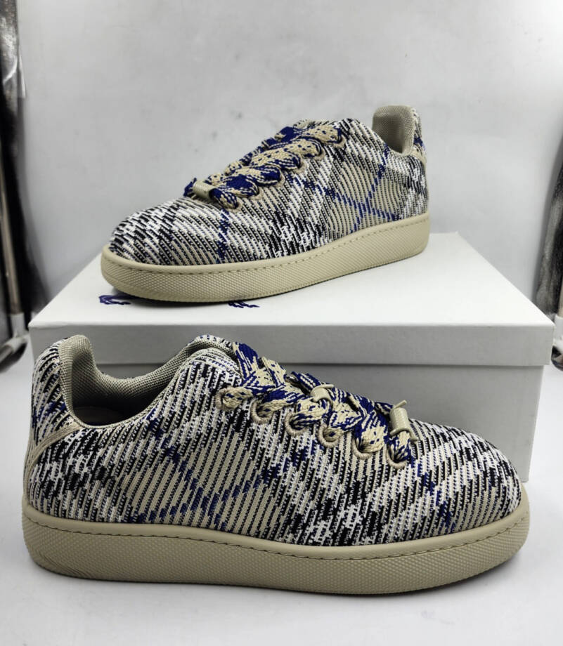 Burberry Checked Knitted Sneakers Men's 46 Lichen Ip Check Lace Up Closure