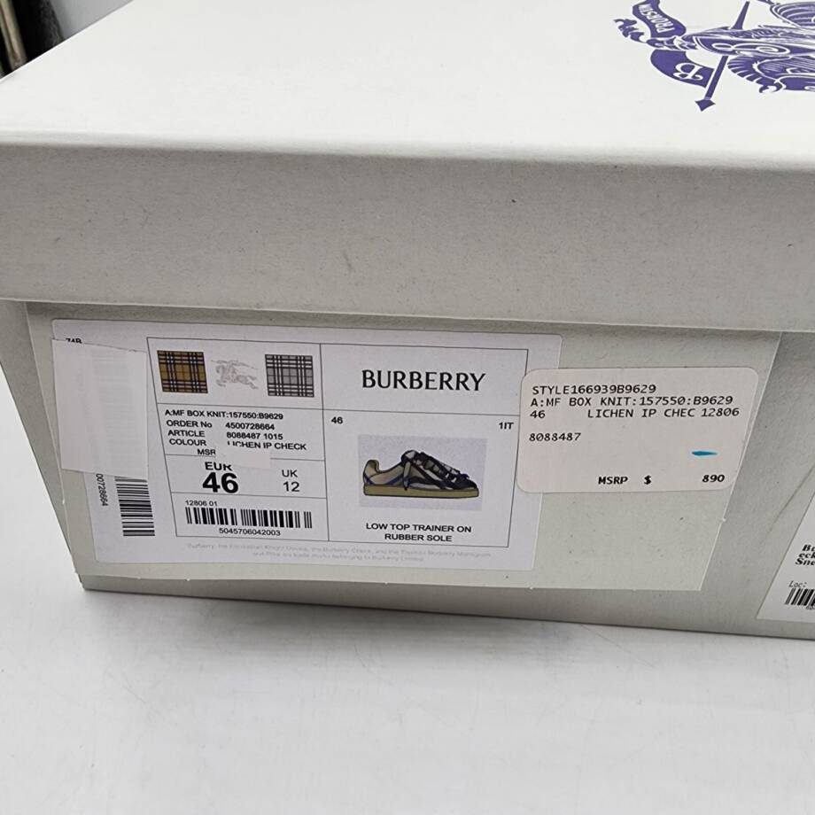Burberry Checked Knitted Sneakers Men's 46 Lichen Ip Check Lace Up Closure