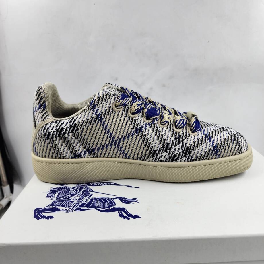 Burberry Checked Knitted Sneakers Men's 46 Lichen Ip Check Lace Up Closure