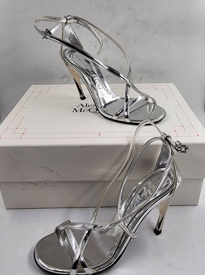 Alexander McQueen Strappy High Heel Sandals Women's 36.5 Silver