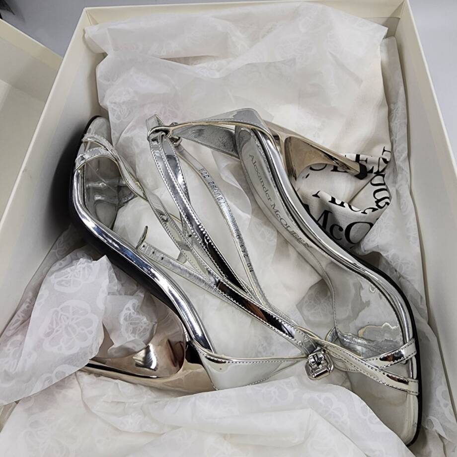 Alexander McQueen Strappy High Heel Sandals Women's 36.5 Silver