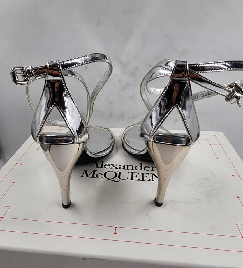 Alexander McQueen Strappy High Heel Sandals Women's 36.5 Silver