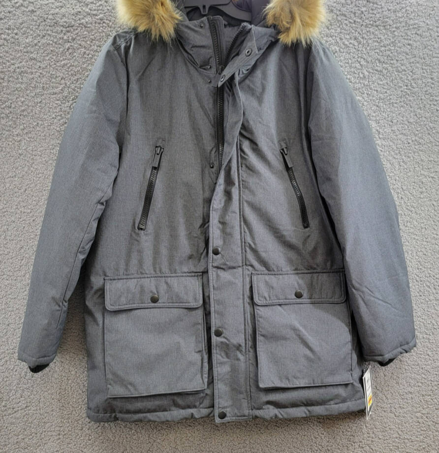 Club Room Parka Faux Fur-Hood Jacket Men's M Charcoal Heather Zip Snap Closure