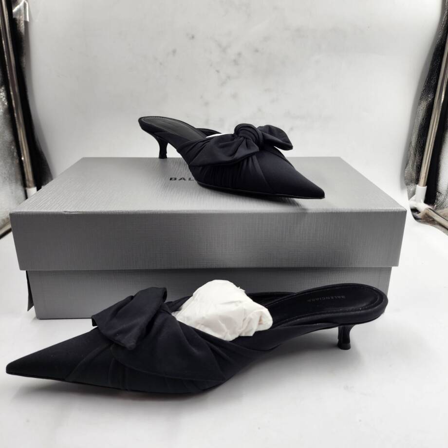 Balenciaga 40mm Knife Nylon Knot Heeled Mules Women's 37 Black Slip-On