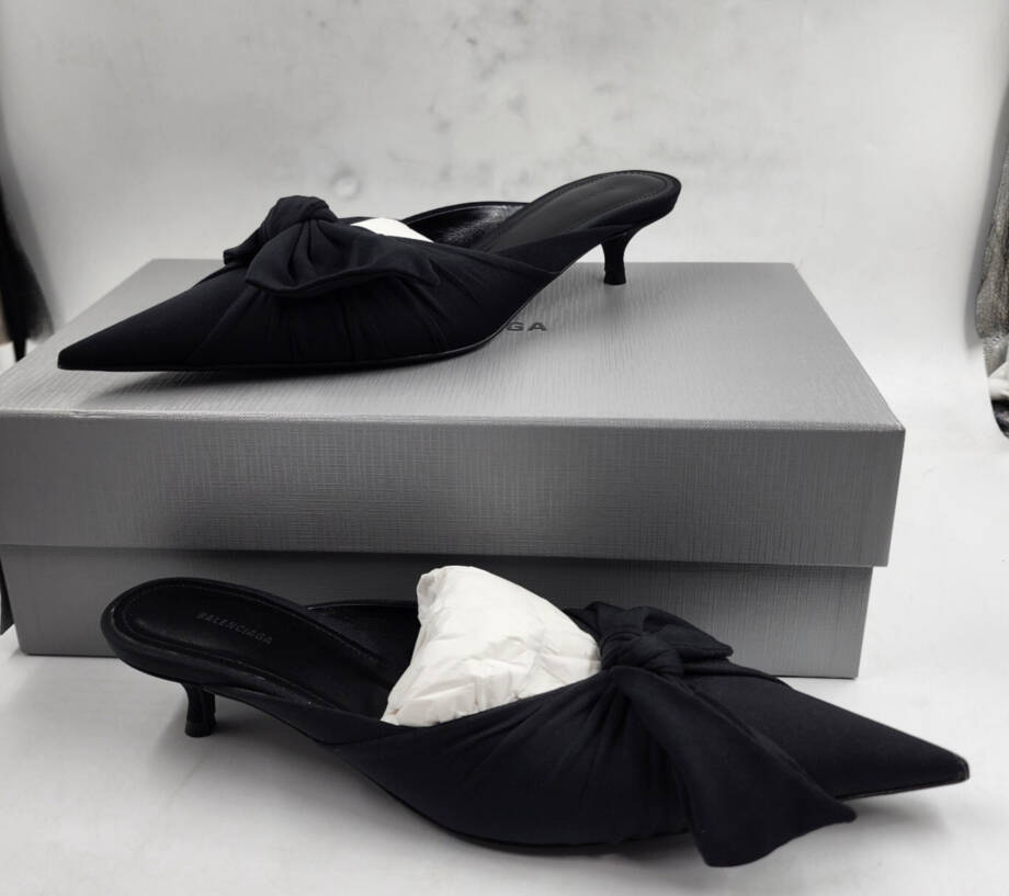 Balenciaga 40mm Knife Nylon Knot Heeled Mules Women's 37 Black Slip-On