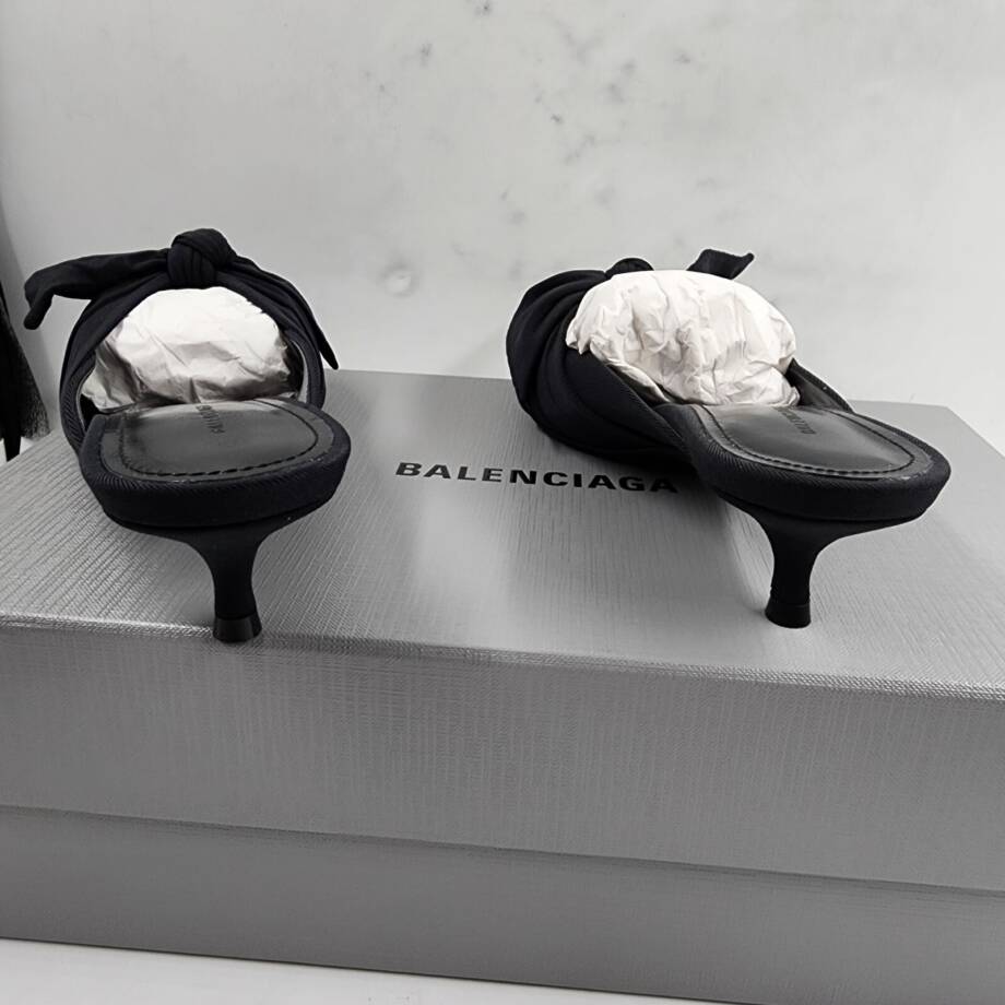 Balenciaga 40mm Knife Nylon Knot Heeled Mules Women's 37 Black Slip-On