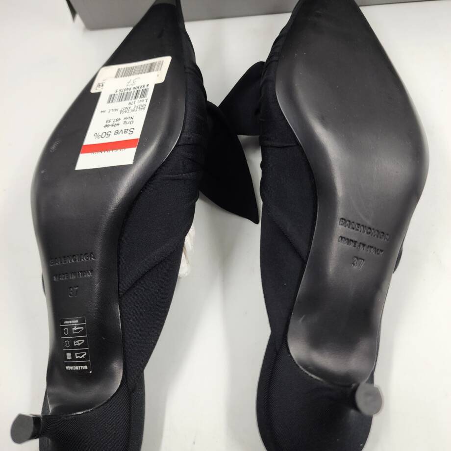 Balenciaga 40mm Knife Nylon Knot Heeled Mules Women's 37 Black Slip-On
