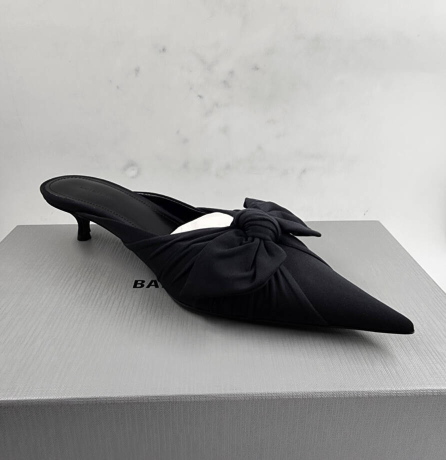 Balenciaga 40mm Knife Nylon Knot Heeled Mules Women's 37 Black Slip-On