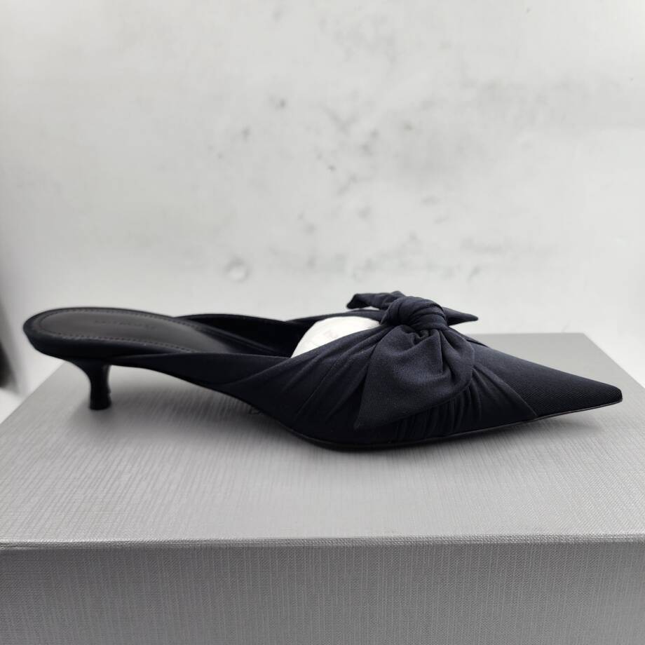 Balenciaga 40mm Knife Nylon Knot Heeled Mules Women's 37 Black Slip-On