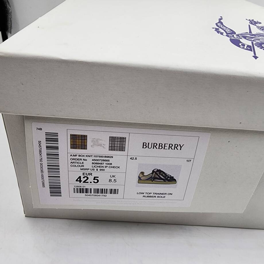Burberry Checked Knitted Sneakers Men's 42.5 Lichen Ip Check Lace Up Closure