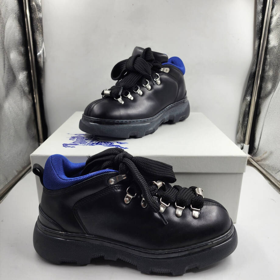 Burberry Trek Ankle Leather Boots Men's 42.5 Black Lace Up Fastening Round Toe