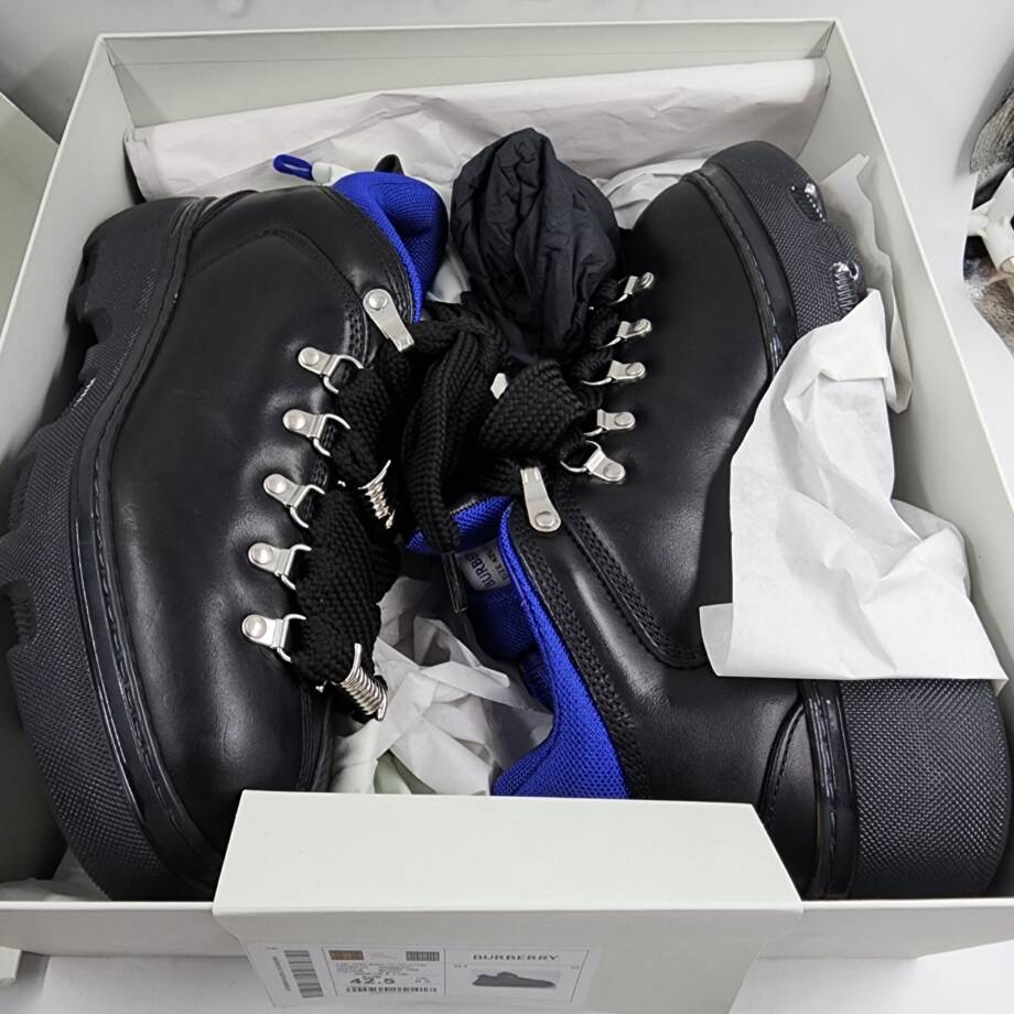 Burberry Trek Ankle Leather Boots Men's 42.5 Black Lace Up Fastening Round Toe
