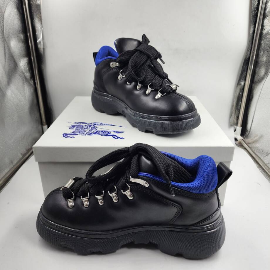 Burberry Trek Ankle Leather Boots Men's 42.5 Black Lace Up Fastening Round Toe
