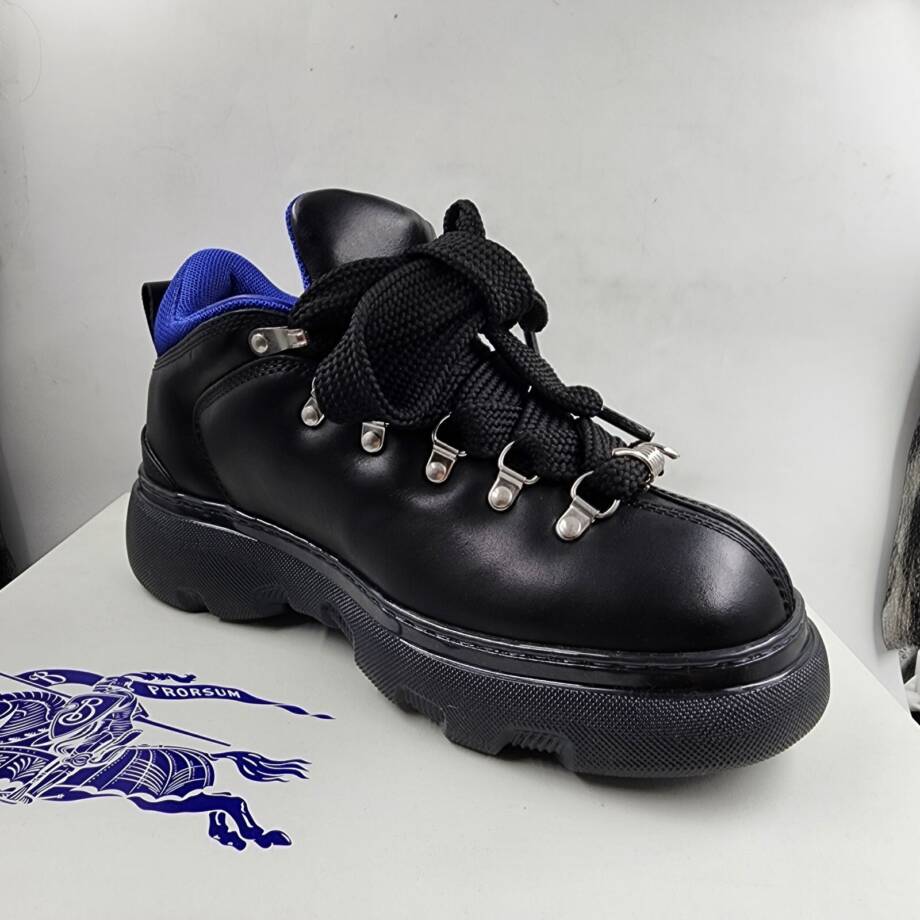 Burberry Trek Ankle Leather Boots Men's 42.5 Black Lace Up Fastening Round Toe