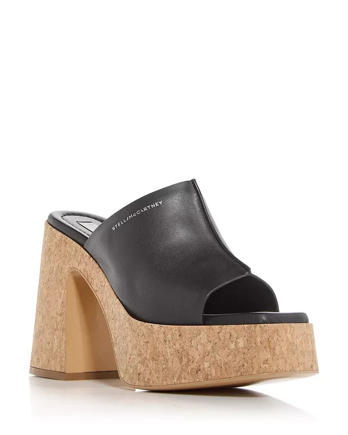 Stella McCartney Skyla Alter Eco Platform Slide Sandals Women 37.5 Black Slip On